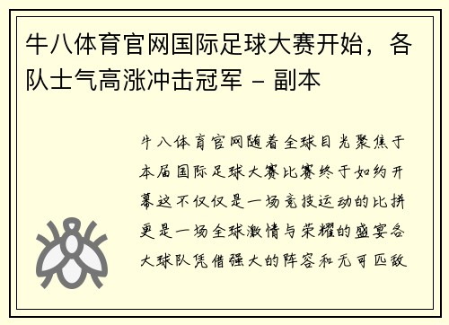 牛八体育官网国际足球大赛开始，各队士气高涨冲击冠军 - 副本