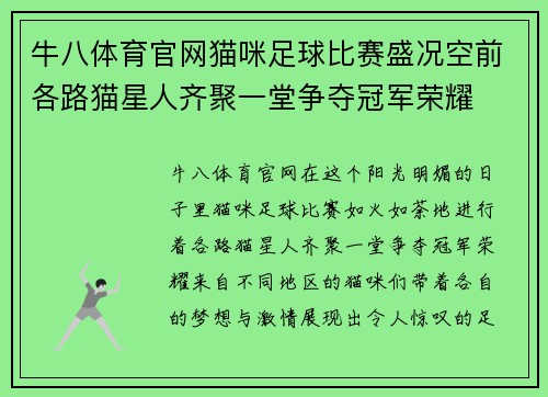 牛八体育官网猫咪足球比赛盛况空前各路猫星人齐聚一堂争夺冠军荣耀