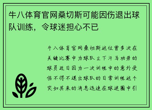 牛八体育官网桑切斯可能因伤退出球队训练，令球迷担心不已
