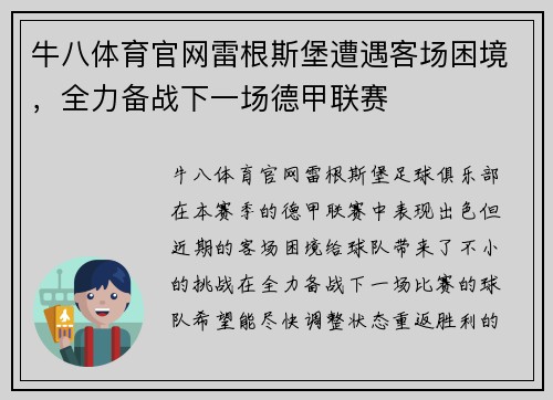 牛八体育官网雷根斯堡遭遇客场困境，全力备战下一场德甲联赛